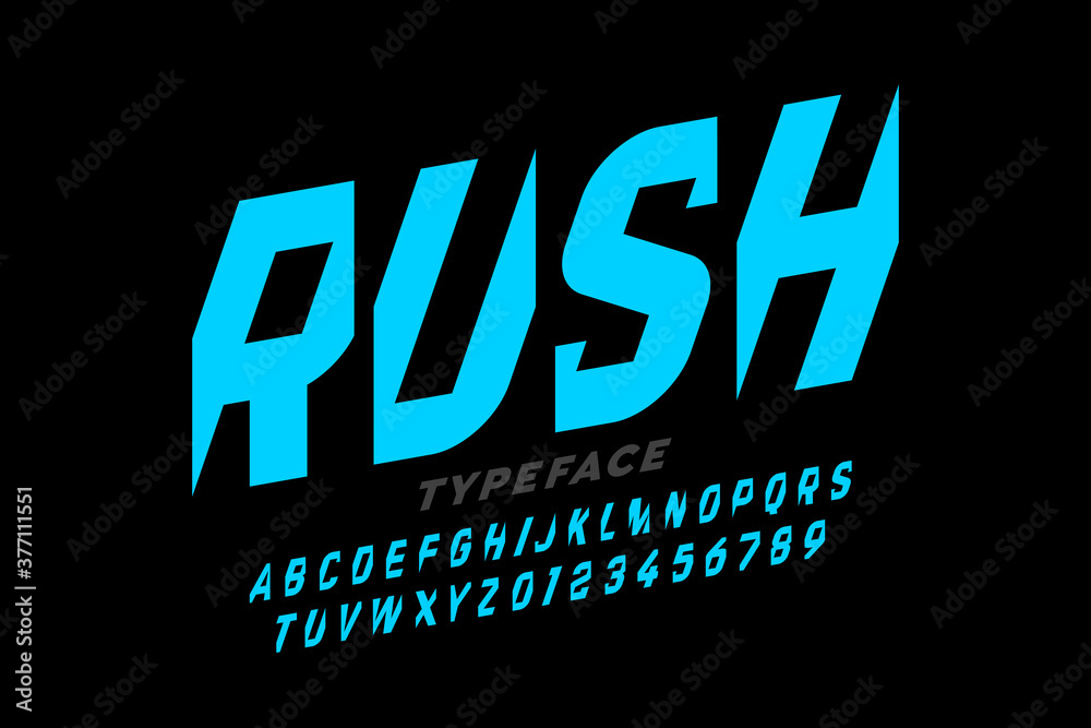 Wall mural speed style font design, alphabet and numbers, vector illustration