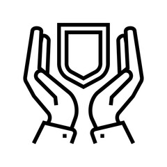 hand hold shield line icon vector. hand hold shield sign. isolated contour symbol black illustration