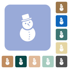Snowman flat icons on color rounded square backgrounds