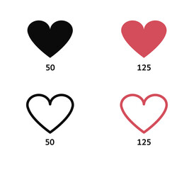 Heart icons. Vector flat illustrations. Heart good reaction in message, chat and social media.