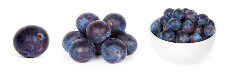 Plum on white background. Fresh sweet fruit closeup