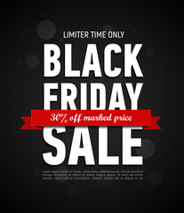 Black Friday sale inscription design template. Trendy banner. Discount 30 off marked price. Advertising banner.