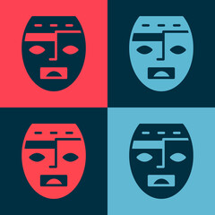 Pop art Mexican mayan or aztec mask icon isolated on color background. Vector.
