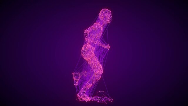 Abstract running wire man in modern style. 3d render loop animation. 4K, UHD