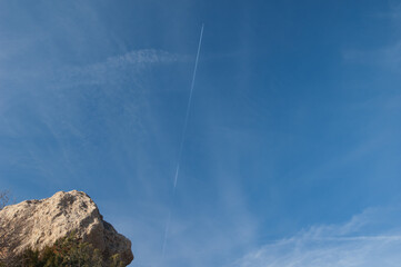 Rock and rocket launched into outer space. Guara mountains. Huesca. Aragon. Spain.