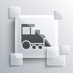 Grey Toy train icon isolated on grey background. Square glass panels. Vector.