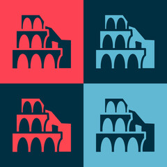 Naklejka premium Pop art Coliseum in Rome, Italy icon isolated on color background. Colosseum sign. Symbol of Ancient Rome, gladiator fights. Vector.