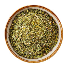 PSD dried savory in a bowl isolated on white
