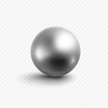 Chrome metal ball isolated on transparent background. Vector 3d silver bead, steel sphere, metallic bearing or glossy grey bubble with shadow