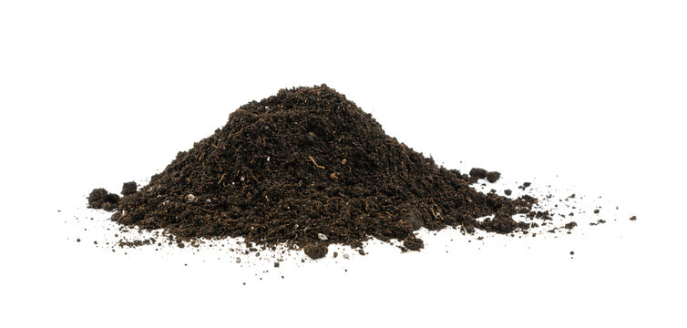 Heap of black humus soil over white
