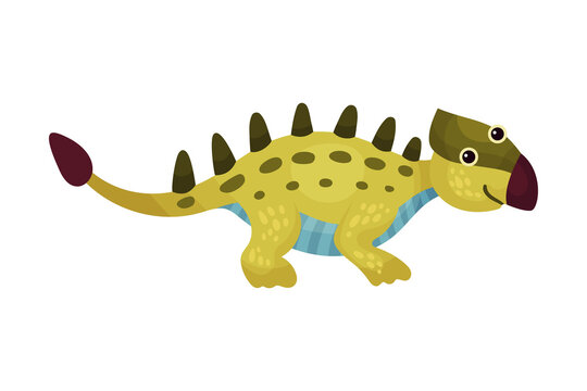 Cute Green Dinosaur with Spotted Coat and Long Tail as Ancient Reptile Vector Illustration