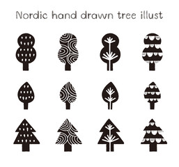 北欧風の手描きの木のイラスト素材