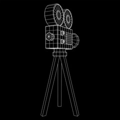 Polygonal camera projector. Movie time. Show film cinema festival concept.