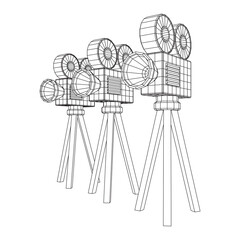 Polygonal camera projector. Movie time. Show film cinema festival concept.