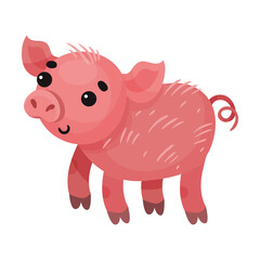 Pink Pig with Curly Tail as Farm Animal Vector Illustration