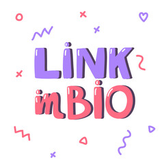 Link in Bio. Icon backdrop Sale website banner. Business card Vector collection. Discount offer sign. Sticker Price tag.