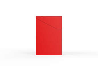 Red paper box on isolated white background, closed red tea box mockup, 3d illustration