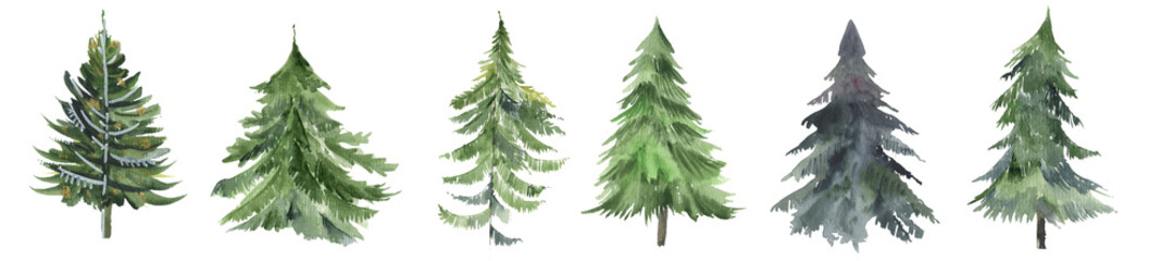 Christmas tree set watercolor xmas holyday art
