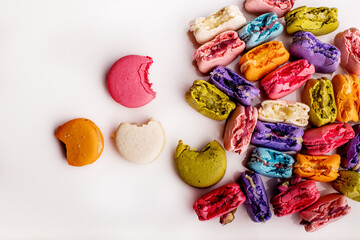 colorful macaroons on white	