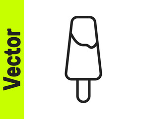 Black line Popsicle ice cream on wooden stick icon isolated on white background. Vector.