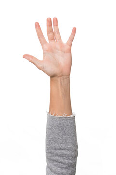 child's hand open on the palm side, white background