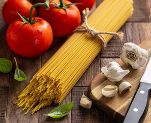 Raw Spaghetti Pasta Tied in a Bundle