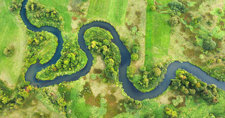Aerial view of natural river during summer