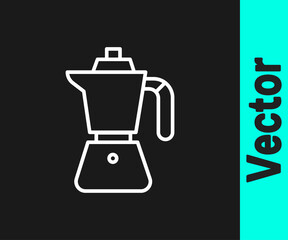 White line Coffee maker moca pot icon isolated on black background. Vector.