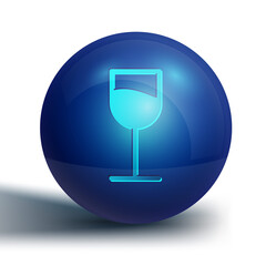 Blue Wine glass icon isolated on white background. Wineglass sign. Blue circle button. Vector Illustration.