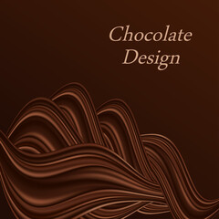 Chocolate wavy swirl background. Creamy milk chocolate wave, dark brown color flow, smooth liquid texture. Abstract design for banner or poster, vector illustration