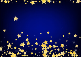 Golden Xmas Stars Vector Blue Background. Shimmer 