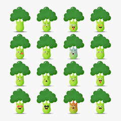 Cute broccoli with emoticons set