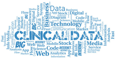 Clinical Data vector word cloud, made with text only.