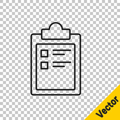 Black line Sport training program or fitness plan icon isolated on transparent background. Vector Illustration.