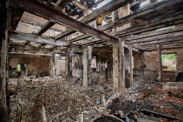 Broken Kindergarten after shelling. War in Donbass. Eastern Ukraine.