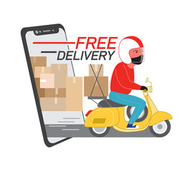 Free delivery man riding a scooter with box