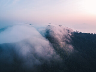 Mountains and fog in the morning landscape Blue purple