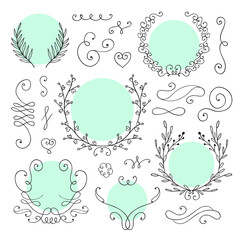 Vector set of filigree rustic design elements. Good for logotypes, wedding card design and birthday invitations.