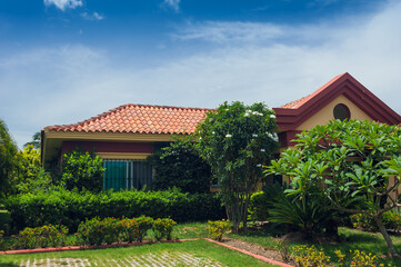 Beautiful Luxurious villa with an own swimming pool in Dominican Republic. summer residence on luxury Caribbean resort and beautiful garden.