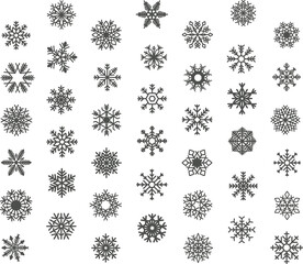 The winter set. 42 snowflakes. Gray on a white background.