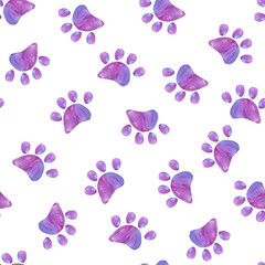 Fototapeta na wymiar Watercolor animal footprints. Pattern. Violet - pink.