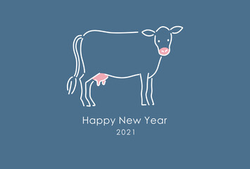 年賀状　シンプル　丑　2021年　令和３年