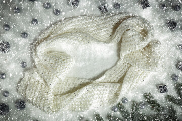 Snow on top of a winter hat in a festive mood