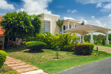 Beautiful Luxurious villa with an own swimming pool in Dominican Republic. summer residence on luxury Caribbean resort and beautiful garden.