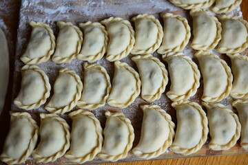 Raw materials for making Pierogi with potatoes, which are prepared for cooking