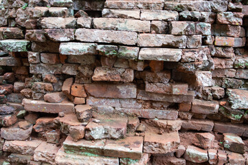 A dilapidated old stone castle, it is in Thailand, the archaeological site