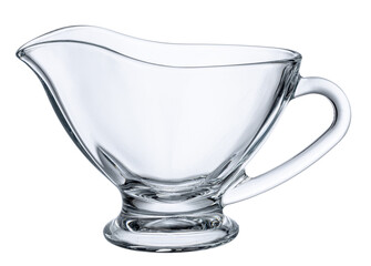 Glass empty gravy boat isolated on white