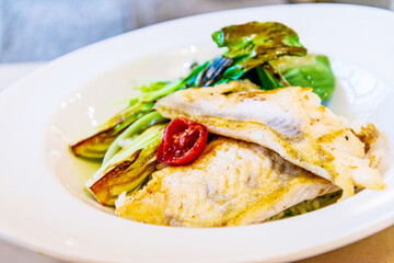 grilled seafood and vegetables-french cuisine dish with many vegetables