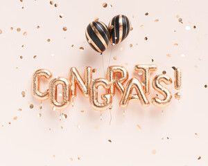 Congrats text with golden confetti. Congratulations banner. 3d rendering - obrazy, fototapety, plakaty