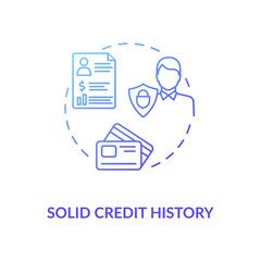 Solid credit history concept icon. Good banking account story. Business budget planning tips. Money increasing strategy idea thin line illustration. Vector isolated outline RGB color drawing